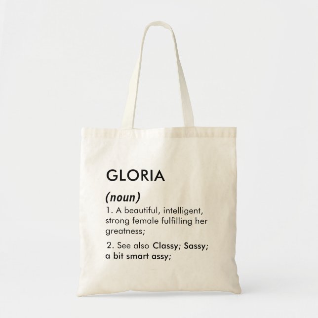 Gloria name, Editable name, Custom name Tote Bag (Front)