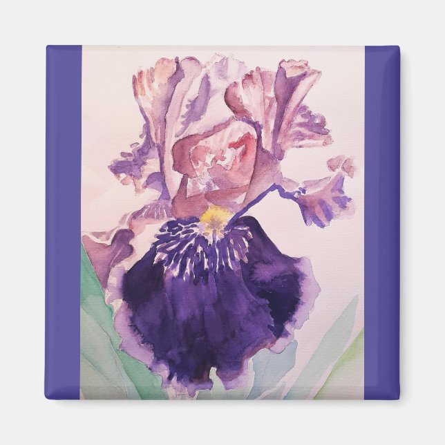 Glorioues Purple Iris Watercolor Painting Magnet (Front)
