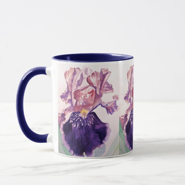 Glorioues Purple Iris Watercolor Painting Mug (Left)