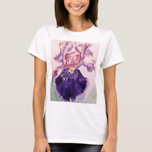 Glorioues Purple Iris Watercolor Painting T-Shirt