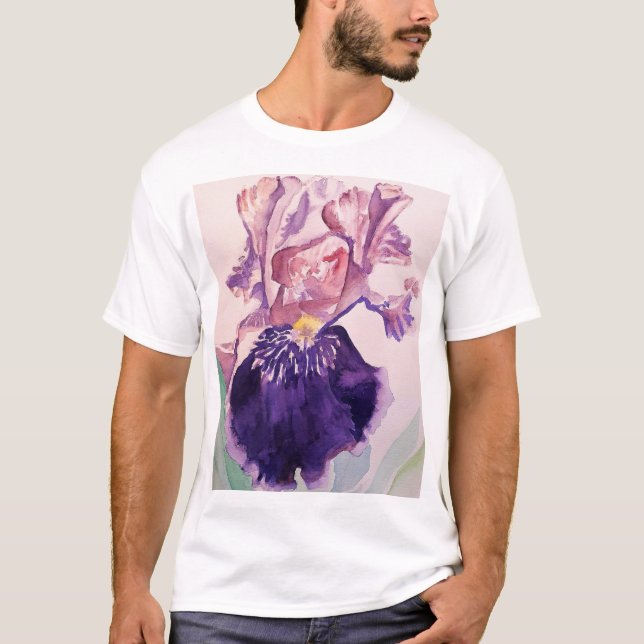 Glorioues Purple Iris Watercolor Painting T-Shirt (Front)