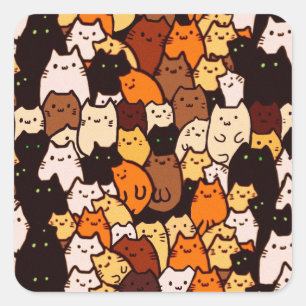Glorious cats pattern .. Kawaii doodle art Square Sticker