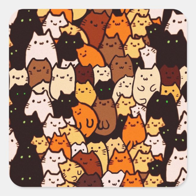 Glorious cats pattern .. Kawaii doodle art Square Sticker (Front)
