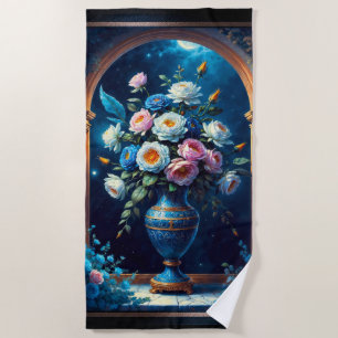 Glorious Floral Bouquet Under A Moonlit Sky Beach Towel