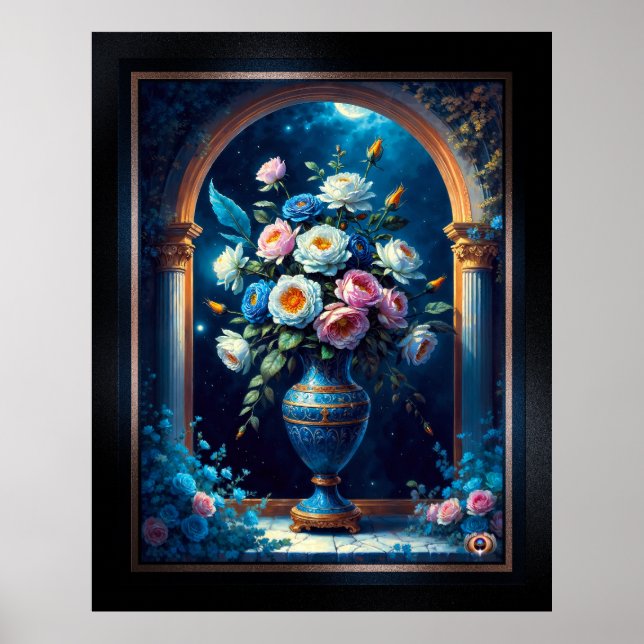 Glorious Floral Bouquet Under A Moonlit Sky Poster (Front)