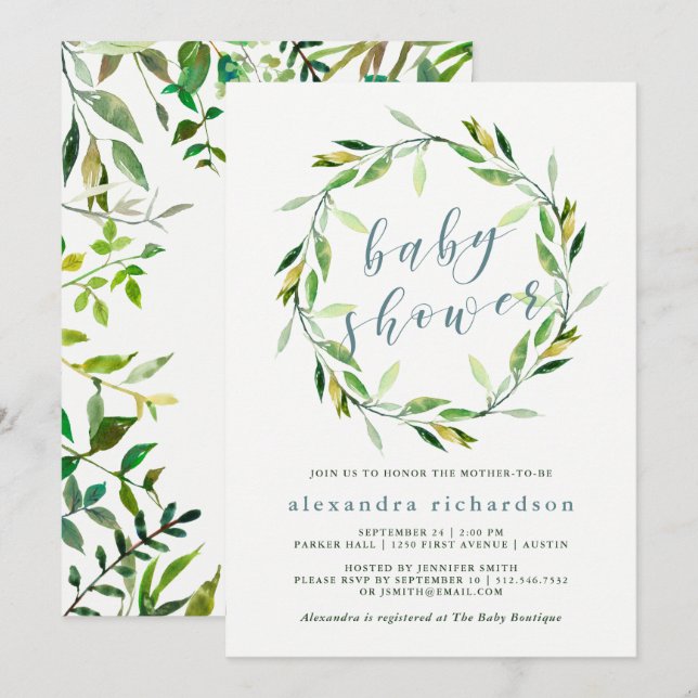 Glorious Greenery Wreath | Baby Shower Invitation (Front/Back)