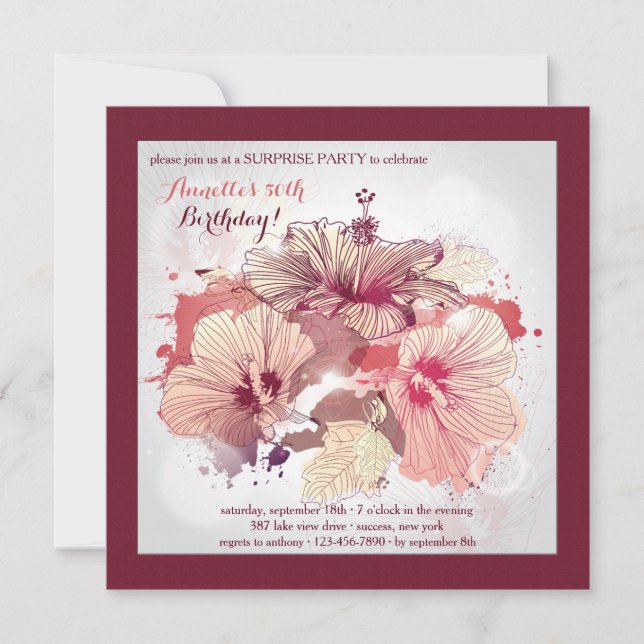 Glorious Hibiscus Party Invitation (Front)