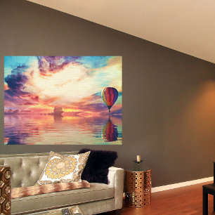 Glorious Hot Air Balloon Sunrise Teal Peach Gold Poster