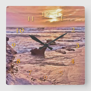 Glorious Ocean Sunset Square Wall Clock