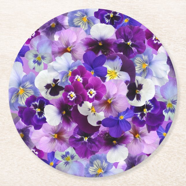 Glorious Pansies Round Paper Coaster (Front)
