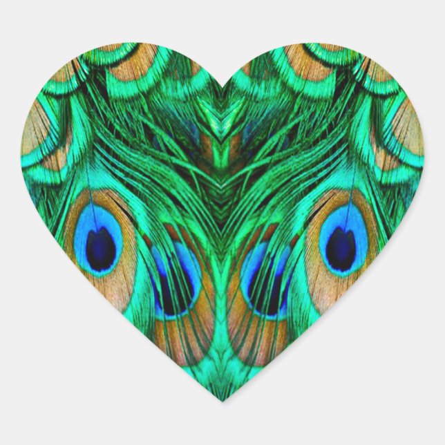 Glorious Peacock Feathers Heart Sticker (Front)