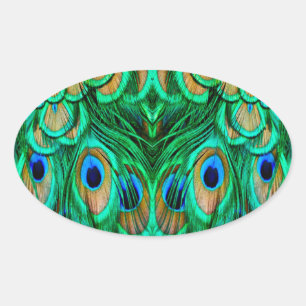 Glorious Peacock Feathers Oval Sticker