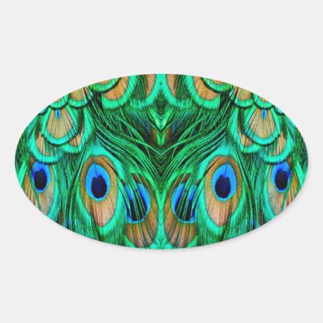 Glorious Peacock Feathers Oval Sticker (Front)