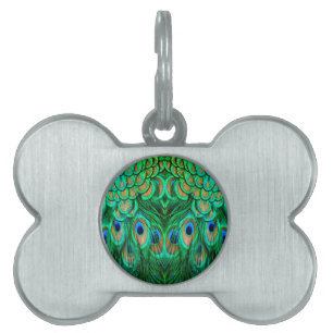 Glorious Peacock Feathers Pet Name Tag