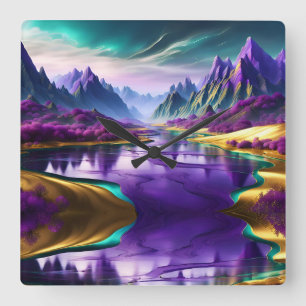 Glorious Purple and Gold Landscape Square Wall Clock