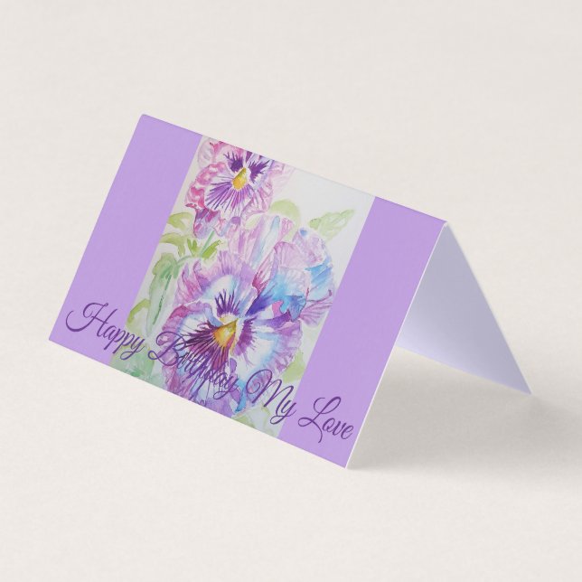 Glorious Purple Pansy Painting Love Birthday Card (Front)