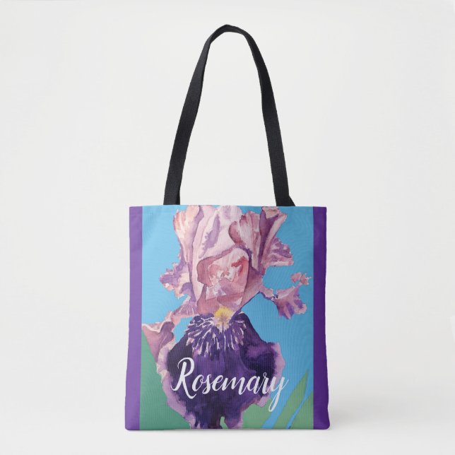 Glorious Purple Watercolor Iris Flower Floral Bag (Front)