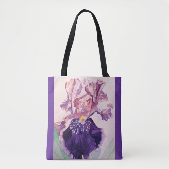 Glorious Purple Watercolor Iris Flower Floral Bag (Front)