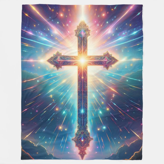 Glorious Shining Cross  Fleece Blanket (Front)