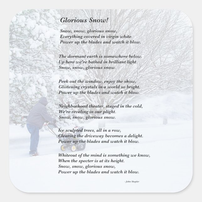 Glorious Snow Seasonal Poem Square Sticker (Front)