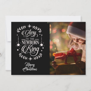 Glory To /Christmas Saying/2-Sided Photo /Black Holiday Card