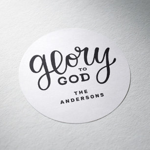 Glory to God. Black and white Religious Christmas  Classic Round Sticker