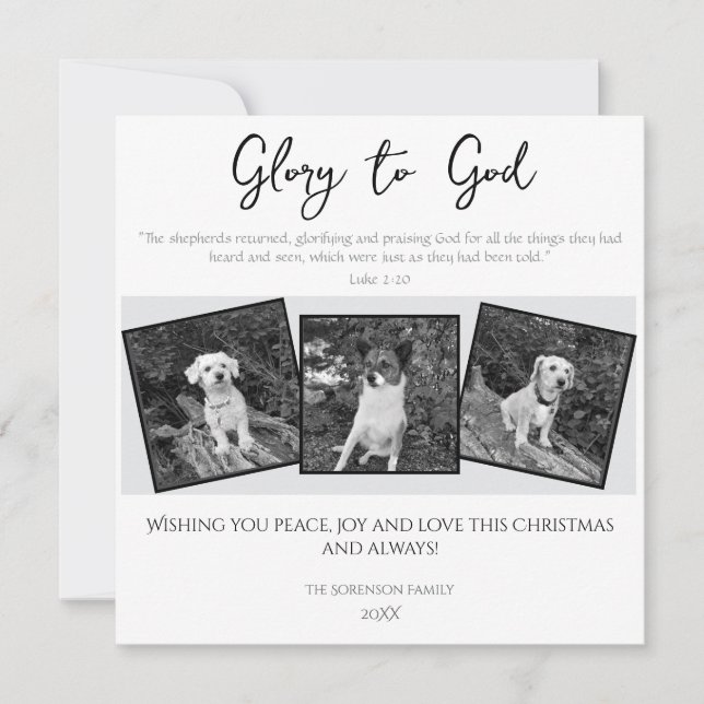 Glory to God Black White Bible Verse Christmas Holiday Card (Front)