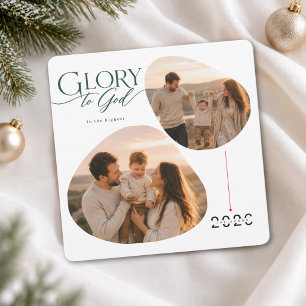 Glory To God Blessed Family Christmas Two Photo Holiday Card