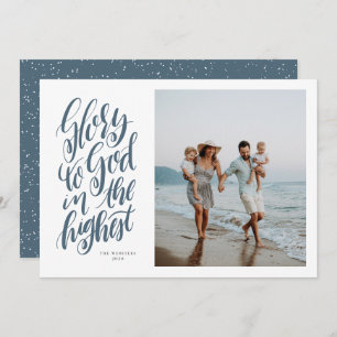 Glory to God blue religious Christmas photo Holiday Card
