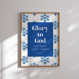 Glory to God Blue Snowflake Christmas Poster