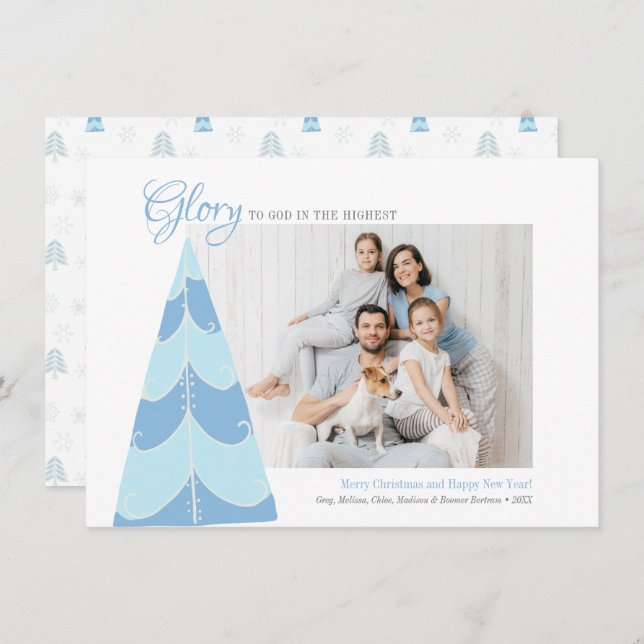 Glory to God Blue Tree Photo Card (Front/Back)