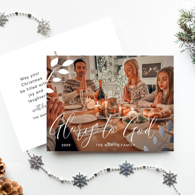 Glory to God Botanical Christmas Foil Holiday Postcard (Creator Uploaded)