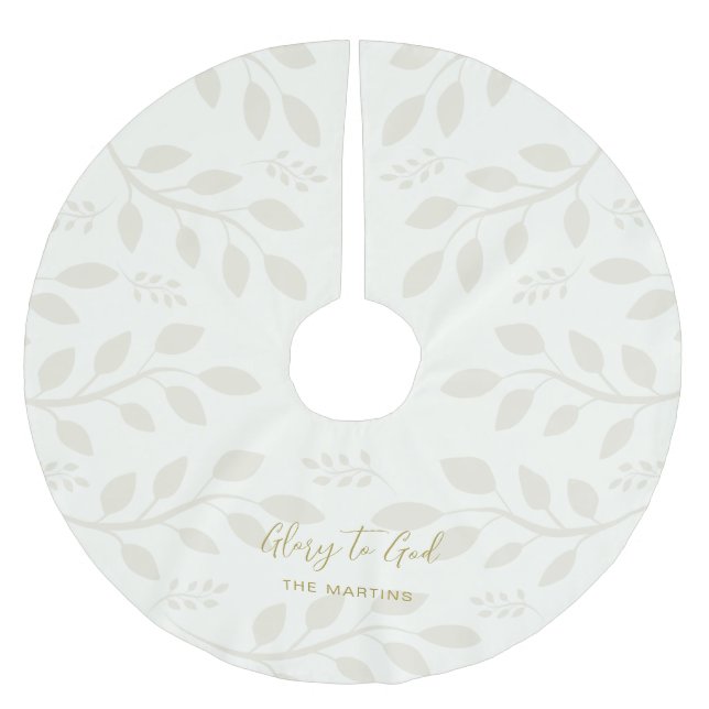 Glory to God Botanical Christmas Ivory Brushed Polyester Tree Skirt (Front)