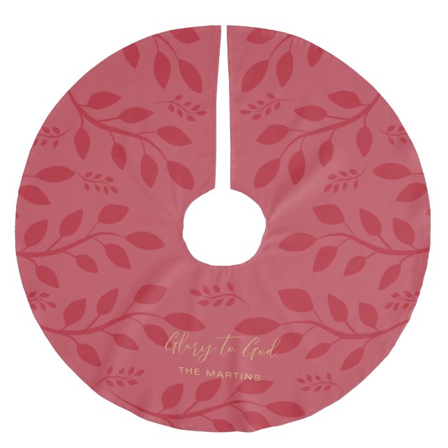 Glory to God Botanical Christmas Red Brushed Polyester Tree Skirt (Front)