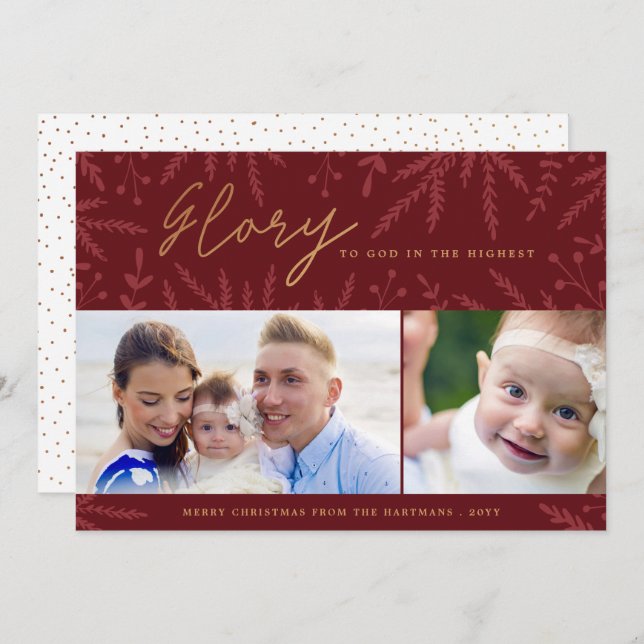 Glory to God | Burgundy | Photo Holiday Card (Front/Back)