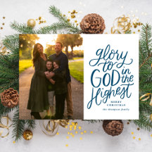 Glory To God Christmas Photo Card Navy Blue