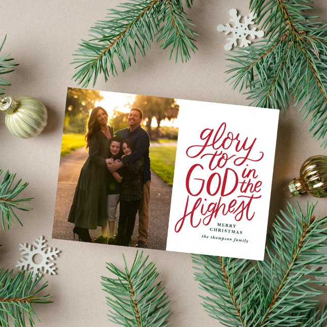 Glory To God Christmas Photo Card Red and Green (Creator Uploaded)