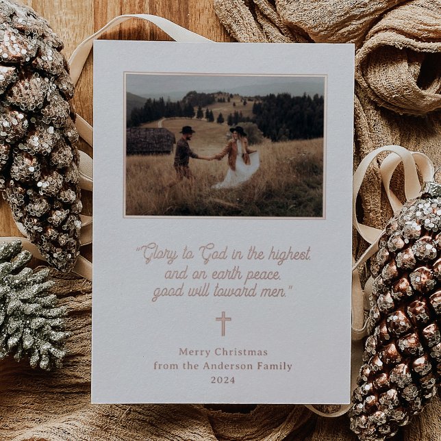 Glory to God | Elegant Photo Christmas Rose Gold Foil Holiday Card (Creator Uploaded)