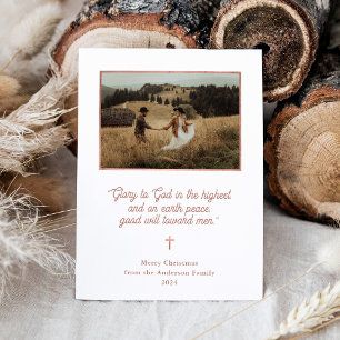 Glory to God Faux Rose Gold and Photo Christmas Holiday Card