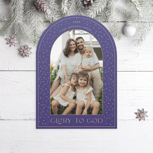 Glory to God Gold Stars Arch Holiday Photo Card