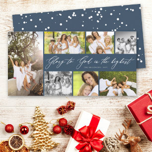 Glory To God In The Highest Script Photo Collage Holiday Card