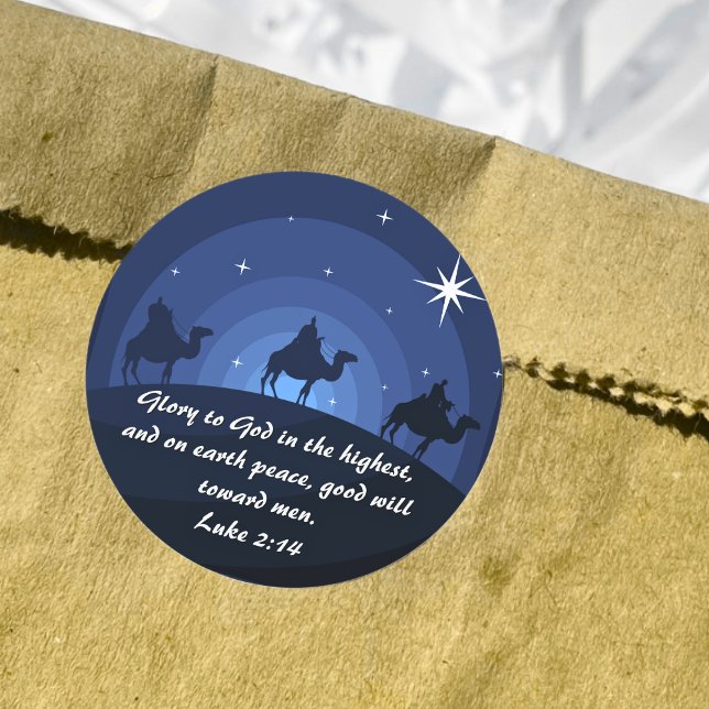 Glory To God Luke 2:14 Christmas Wisemen Star Classic Round Sticker (Creator Uploaded)