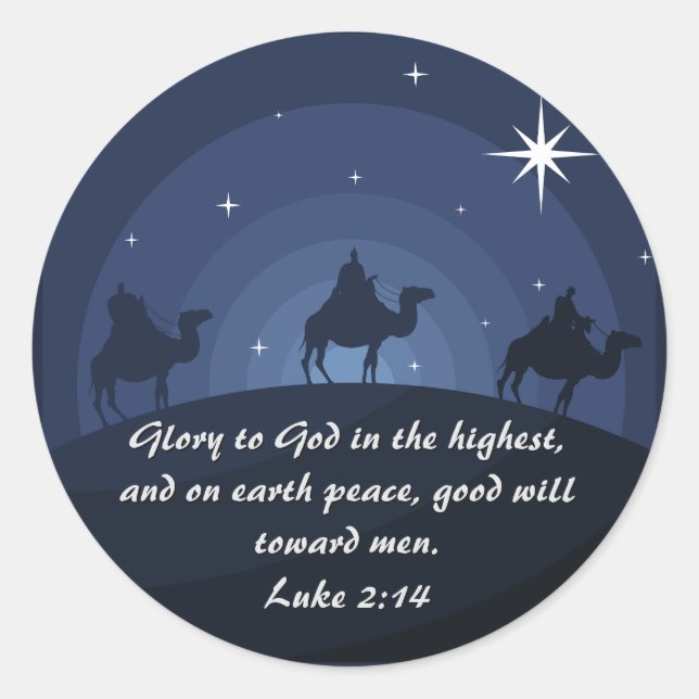 Glory To God Luke 2:14 Christmas Wisemen Star Classic Round Sticker (Front)