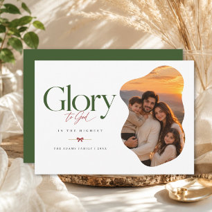 Glory To God Modern Religious Wavy Photo Christmas Holiday Card
