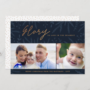 Glory to God Navy Blue Photo Holiday Card