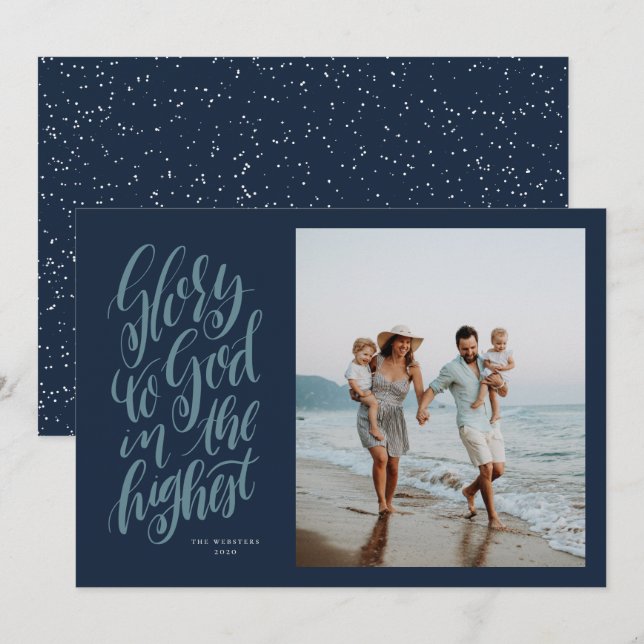 Glory to God navy Christian Christmas photo Holiday Card (Front/Back)