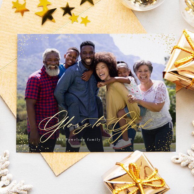 Glory to God one photo religious Christmas Foil Holiday Card (Creator Uploaded)