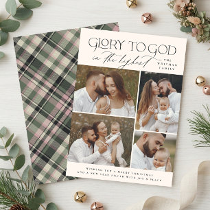 Glory to God Plaid Christmas Collage Photo Holiday Card