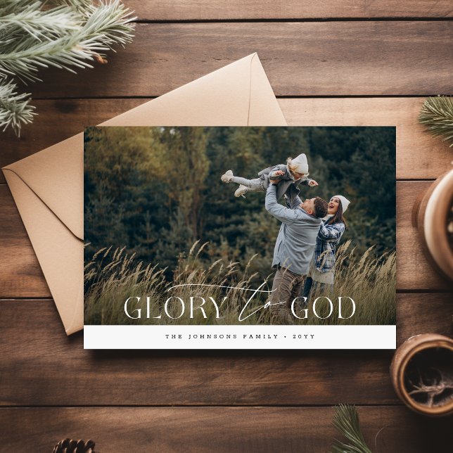 Glory to God Religious Christian Family Christmas Holiday Card (Front)
