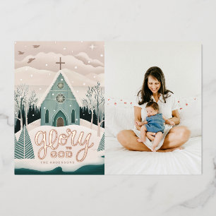 Glory to God   Religious Christmas Gold Photo Foil Holiday Card